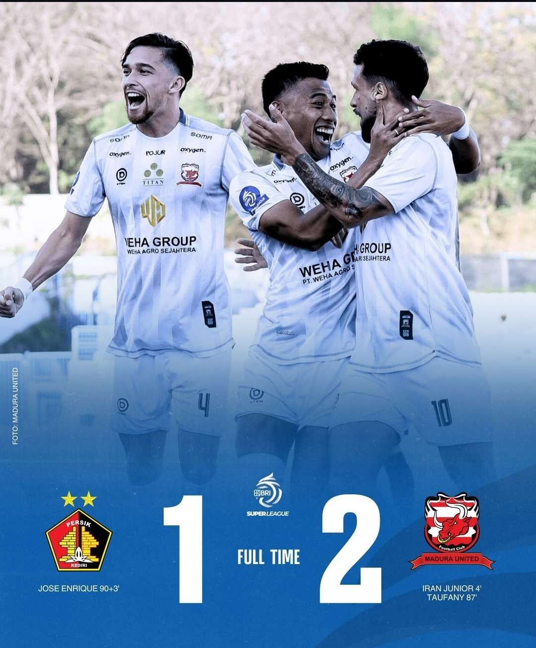 Persik 1–2 Madura United: Iran Júnior Kejutkan Menit 3, Taufany 87’, Gol Telat Imanol García Tak Cukup — Derbi Jatim di Gresik Memanas